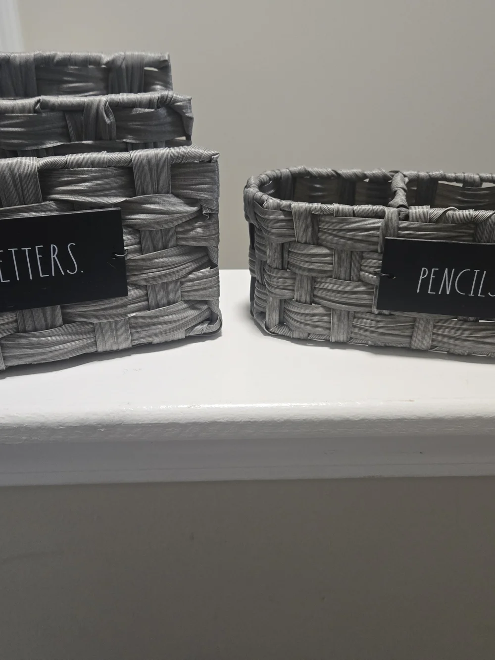 Rae Dunn Gray Woven Desk Organizer Baskets with Labels